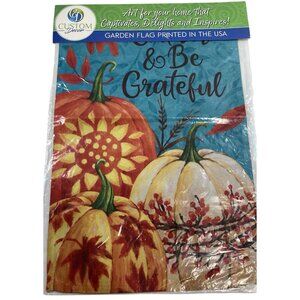 Gather and Grateful Fall Garden Flag Pumpkin Leaf Thanksgiving Farm Rustic Decor